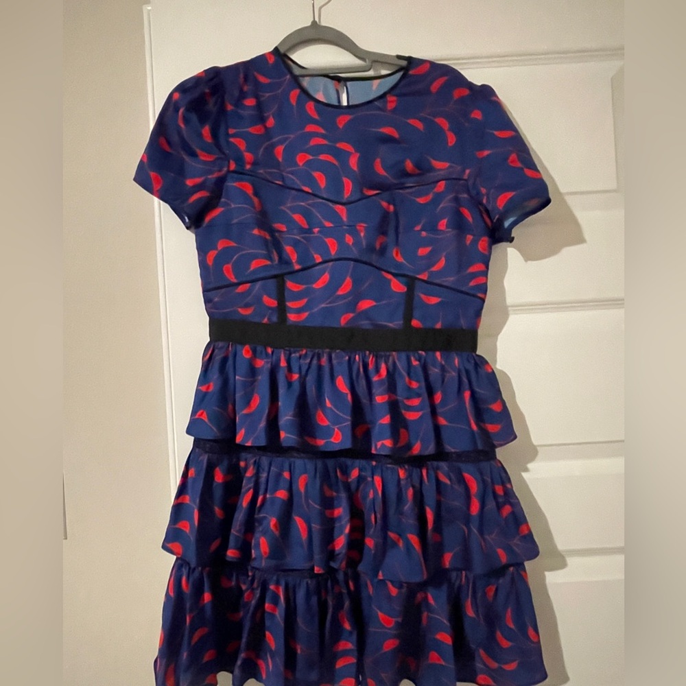 Self-Portrait Navy and Red Tiered Mini Dress